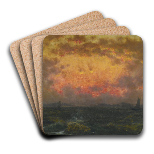 Sunset on the Coast (Florida Sunset; View of New York Harbor) by Martin Johnson Heade Art Drink Coaster set
