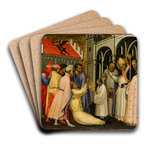 Saint Hugh of Lincoln Exorcises a Man Possessed by the Devil by Gherardo Starnina Art Drink Coaster set