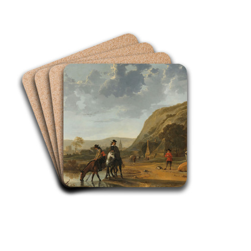 River Landscape with Riders by Aelbert Cuyp Drink Coasters - set of 4