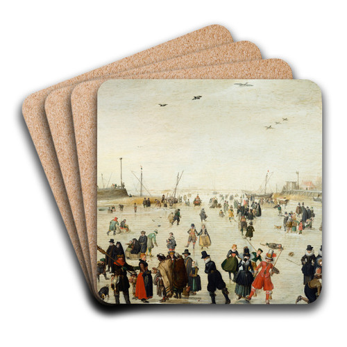 Winter Scene on a Frozen Canal by Hendrick Avercamp Art Drink Coaster set Winter Scene on a Frozen Canal by Hendrick Avercamp Art Drink Coaster set