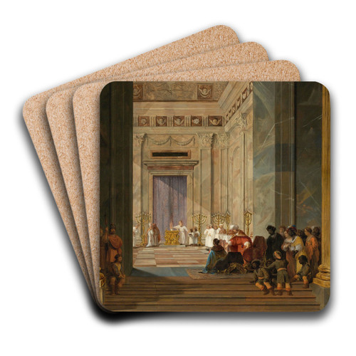 The Queen Of Sheba Before The Temple Of Solomon In Jerusalem by Salomon de Bray Art Drink Coaster set