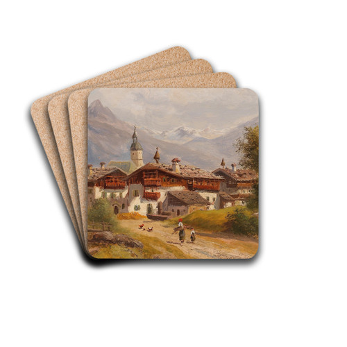 Village in Pinzgau, Salzburg by Gustav Barbarini Art Drink Coaster set