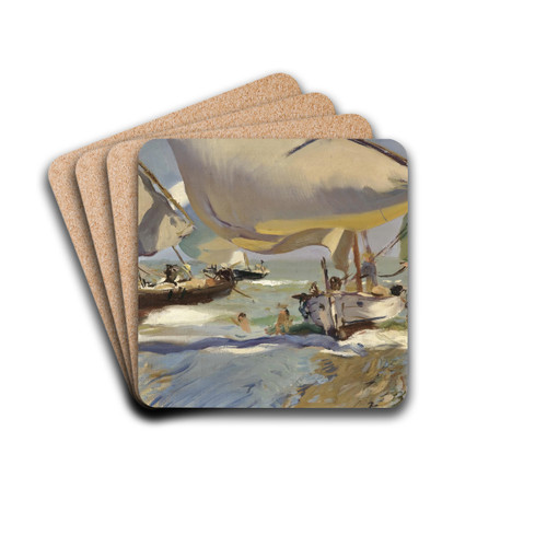 Boats On The Shore by Joaqun Sorolla Drink Coasters - set of 4