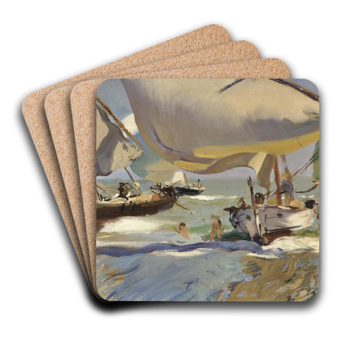 Boats On The Shore by Joaqun Sorolla Art Drink Coaster set