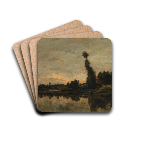 Sunset on the River Oise by Charles Franois Daubigny Drink Coasters - set of 4