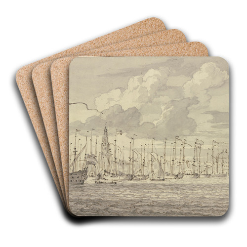 Eine in der Reihe liegende Flotte vor Amsterdam by Willem van de Velde the Younger Art Drink Coaster set
