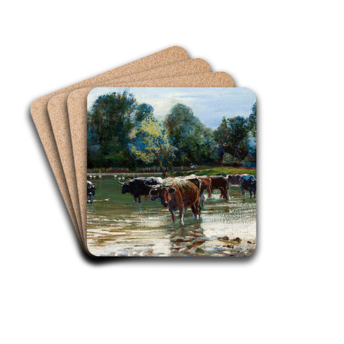 Cows wading in the river by Stanisaw Masowski Drink Coasters - set of 4