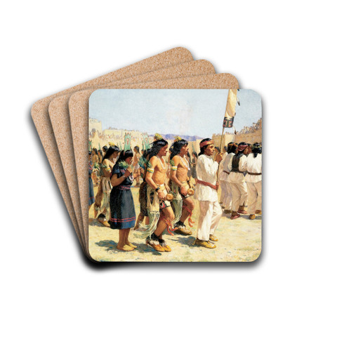 The Harvest Dance by Joseph Henry Sharp Drink Coasters - set of 4 The Harvest Dance by Joseph Henry Sharp Drink Coasters - set of 4