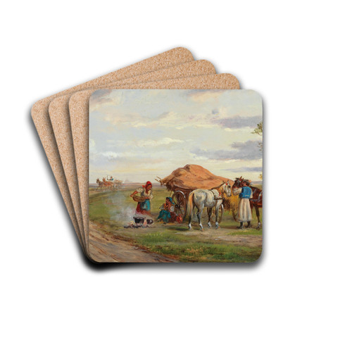 Begegnung auf der Landstrae by Alfred Steinacker Drink Coasters - set of 4 Begegnung auf der Landstrae by Alfred Steinacker Drink Coasters - set of 4