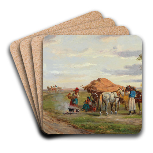 Begegnung auf der Landstrae by Alfred Steinacker Art Drink Coaster set Begegnung auf der Landstrae by Alfred Steinacker Art Drink Coaster set
