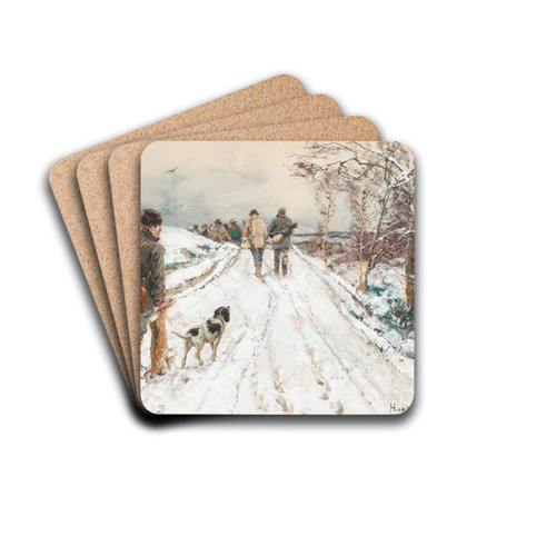 A hinting party in winter by Hugo Mhlig Drink Coasters - set of 4