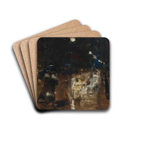 Rainy Street by Lesser Ury Drink Coasters - set of 4 Rainy Street by Lesser Ury Drink Coasters - set of 4