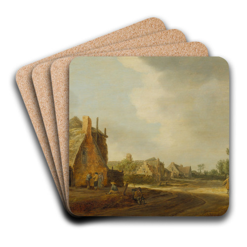 Village Street by Jan van Goyen Art Drink Coaster set Village Street by Jan van Goyen Art Drink Coaster set