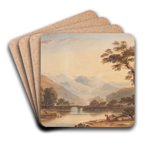 Beddgelert Bridge, with Snowdon beyond by John Varley Art Drink Coaster set