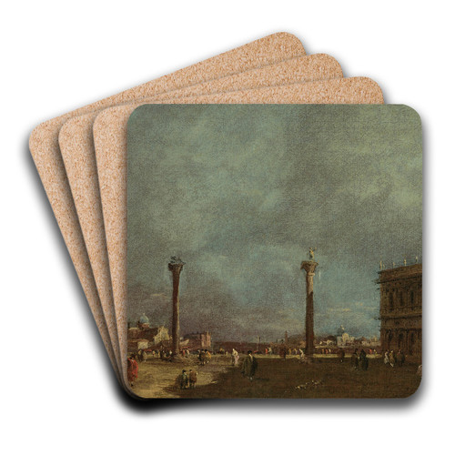 Venice, the Piazzetta looking south, with a view of the Doge's Palace and the Biblioteca Marciana, the island of San Giorgio Maggiore beyond by Francesco Guardi Art Drink Coaster set