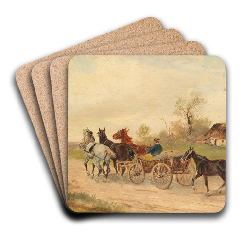 Ungarisches Marktfuhrwerk by Alfred Steinacker Art Drink Coaster set Ungarisches Marktfuhrwerk by Alfred Steinacker Art Drink Coaster set