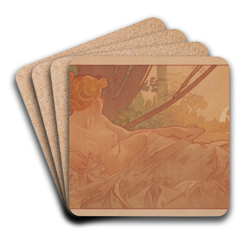Dusk by Alphonse Mucha Art Drink Coaster set