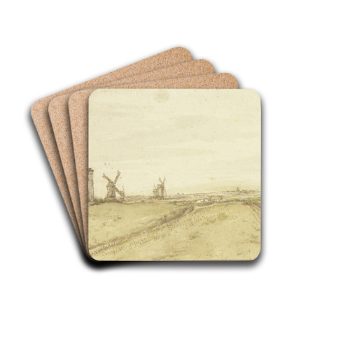 Flache Landschaft mit Windmhlen und Galgen by Gillis Neyts Drink Coasters - set of 4
