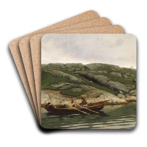 Three Men in a Rowing Boat by Nikolai Ulfsten Art Drink Coaster set