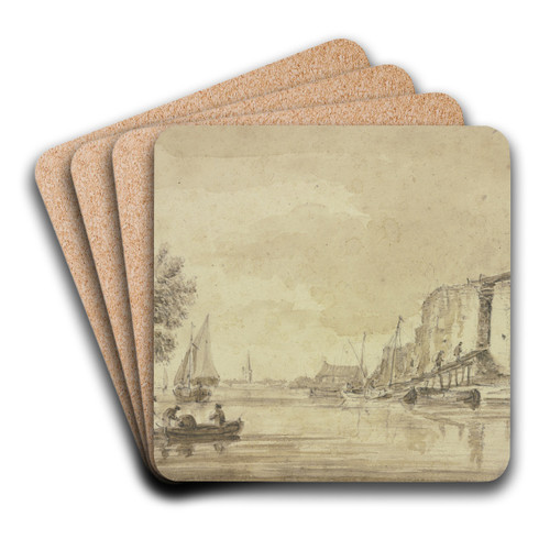 An einem Flusse ein Kalkofen, in welchen eine Pritsche fhrt by Hendrik Spilman Art Drink Coaster set