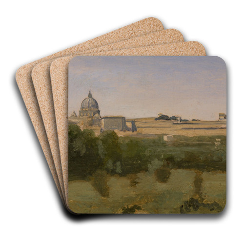 View of Rome from Monte Pincio by Jean-Baptiste-Camille Corot Art Drink Coaster set