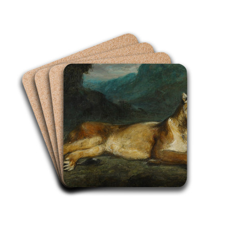 Lioness Reclining by Imitator of Eugne Delacroix Drink Coasters - set of 4