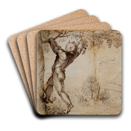 Two Young Satyrs picking Grapes by Annibale Carracci Art Drink Coaster set