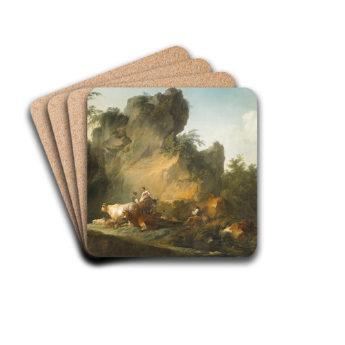 Landscape with Figures and Animals by Philip James de Loutherbourg Drink Coasters - set of 4 Landscape with Figures and Animals by Philip James de Loutherbourg Drink Coasters - set of 4