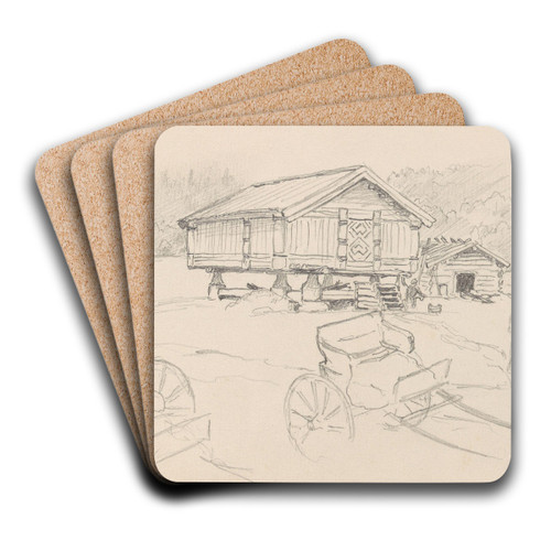 Fra Moen ved Kongsberg by Hans Gude Art Drink Coaster set