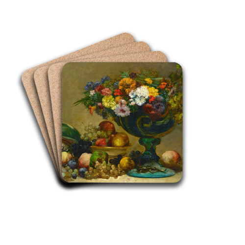 Still life of flowers and fruit by Antoine Vollon Drink Coasters - set of 4