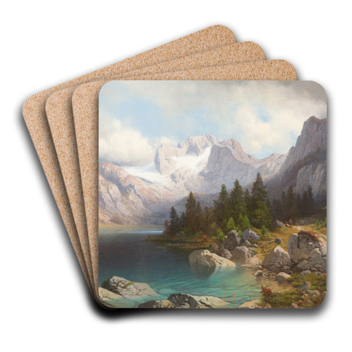 View on mount Zugspitze and lake Eibsee by Carl Millner Art Drink Coaster set