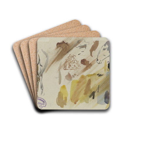 Studienblatt; Pferde und Mann mit Hut by Anton Burger Drink Coasters - set of 4 Studienblatt; Pferde und Mann mit Hut by Anton Burger Drink Coasters - set of 4