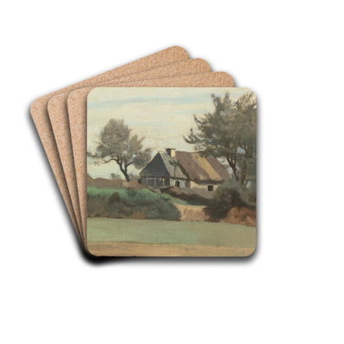 Achicourt, prs Arras  chaumires dans les arbres by Jean-Baptiste-Camille Corot Drink Coasters - set of 4 Achicourt, prs Arras  chaumires dans les arbres by Jean-Baptiste-Camille Corot Drink Coasters - set of 4
