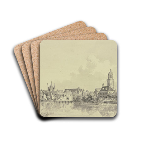 View of the port Zwolle by Cornelis Pronk Drink Coasters - set of 4 View of the port Zwolle by Cornelis Pronk Drink Coasters - set of 4