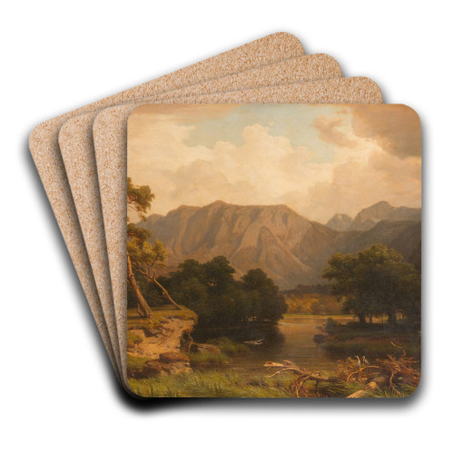 Mountain lake with herons by Heinrich Funk Art Drink Coaster set