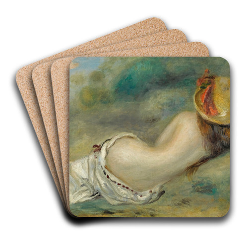 Baigneuse Allonge De Dos Avec Un Chapeau De Paille Or Femme Couche Sur L'herbe by Pierre-Auguste Renoir Art Drink Coaster set Baigneuse Allonge De Dos Avec Un Chapeau De Paille Or Femme Couche Sur L'herbe by Pierre-Auguste Renoir Art Drink Coaster set
