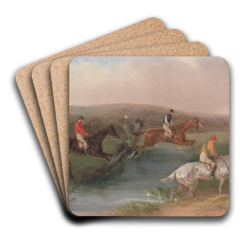 Steeplechasing- The Hurdle by William Shayer Art Drink Coaster set