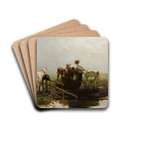 Calves at a trough by Willem Maris Drink Coasters - set of 4 Calves at a trough by Willem Maris Drink Coasters - set of 4