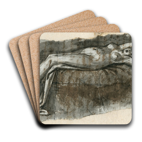 Liggende vrouwenfiguur in lang gewaad, op rustbank by David Humbert de Superville Art Drink Coaster set Liggende vrouwenfiguur in lang gewaad, op rustbank by David Humbert de Superville Art Drink Coaster set
