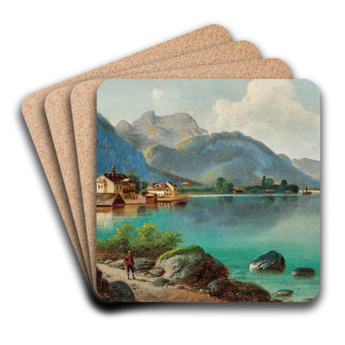 Blick auf Weissenbach am Attersee by Ferdinand Lepie Art Drink Coaster set