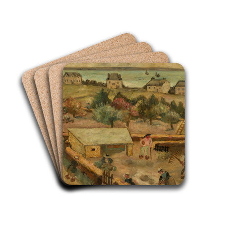 Farmhouse in Keranquernat by Tadeusz Makowski Drink Coasters - set of 4 Farmhouse in Keranquernat by Tadeusz Makowski Drink Coasters - set of 4