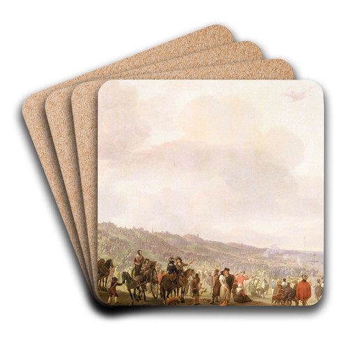 The Departure of Charles II (1630-1685) from Scheveningen,2 June 1660 by Johannes Lingelbach Art Drink Coaster set