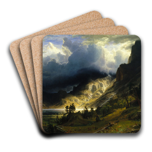 A Storm in the Rocky Mountains, Mt. Rosalie by Albert Bierstadt Art Drink Coaster set A Storm in the Rocky Mountains, Mt. Rosalie by Albert Bierstadt Art Drink Coaster set
