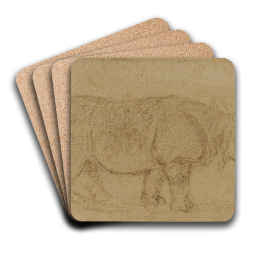 Rhinocros by Antoine-Louis Barye Art Drink Coaster set