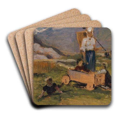 Children Playing on a Meadow by Ernst Stckelberg Art Drink Coaster set