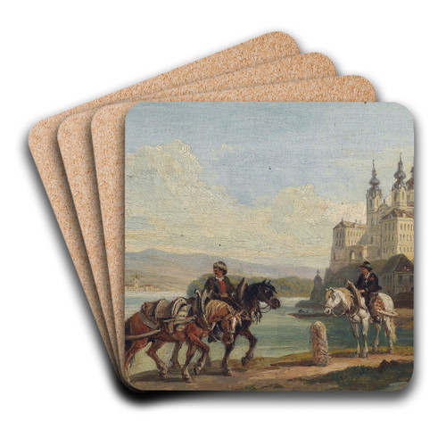 Blick auf Melk by Franz Xaver Reinhold Art Drink Coaster set Blick auf Melk by Franz Xaver Reinhold Art Drink Coaster set