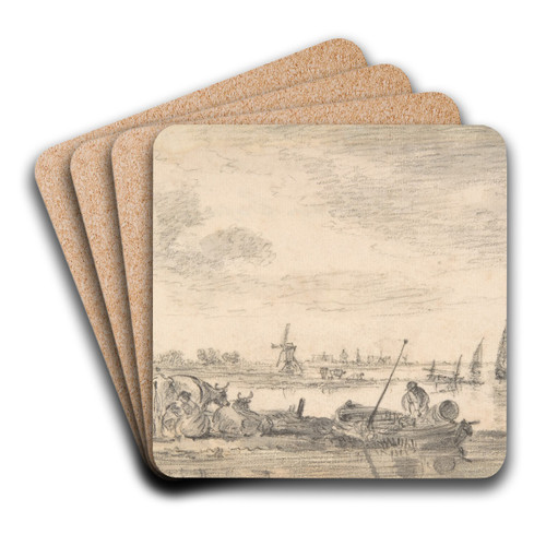 River Scene with Cows by Jan van Goyen Art Drink Coaster set