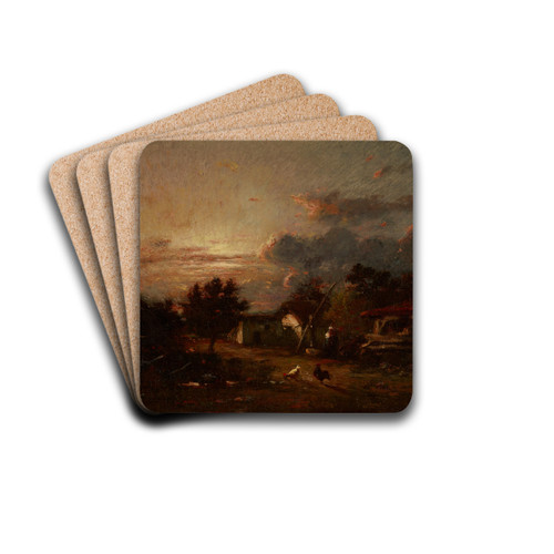 Village Scene, Sunset by Jules Dupr Drink Coasters - set of 4