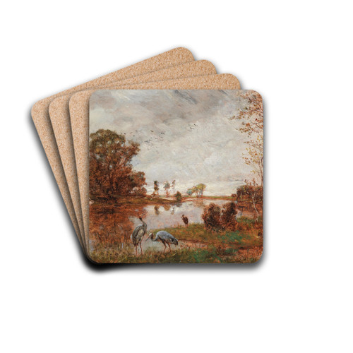 Herons on the Riverbank by Hugo Charlemont Drink Coasters - set of 4 Herons on the Riverbank by Hugo Charlemont Drink Coasters - set of 4