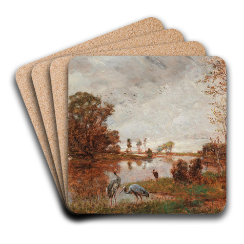 Herons on the Riverbank by Hugo Charlemont Art Drink Coaster set Herons on the Riverbank by Hugo Charlemont Art Drink Coaster set